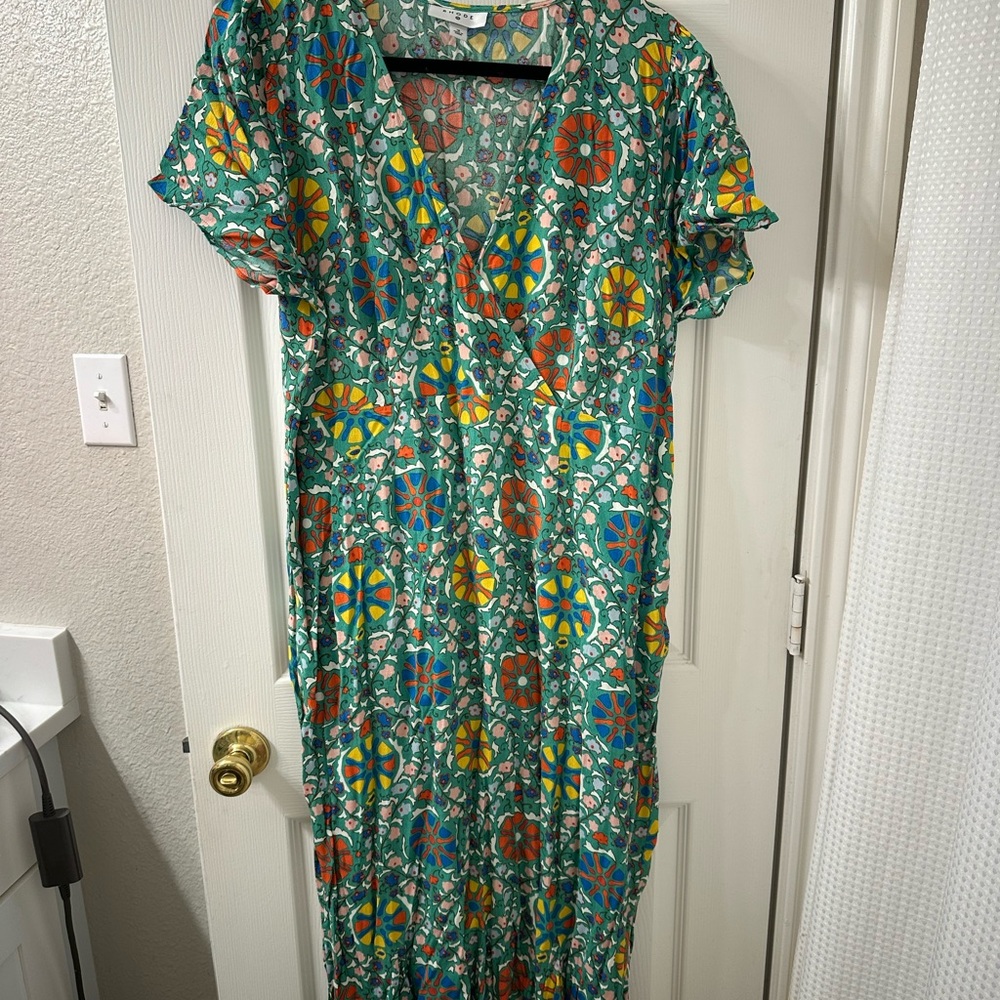 RHODE Green Floral Medallion Wrap Maxi Dress